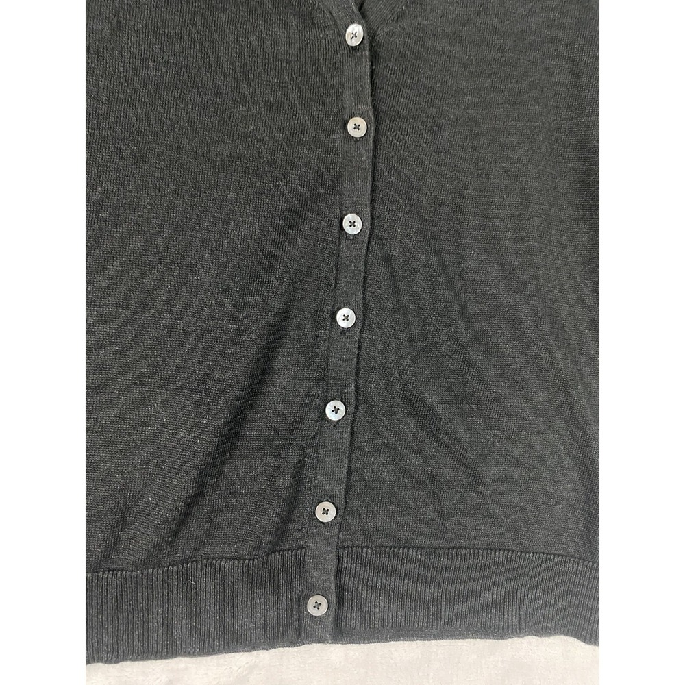 Garnet Hill 100% Linen Knit Cardigan Sweater Women Sz S Black Coastal Minimalist - Picture 9 of 13